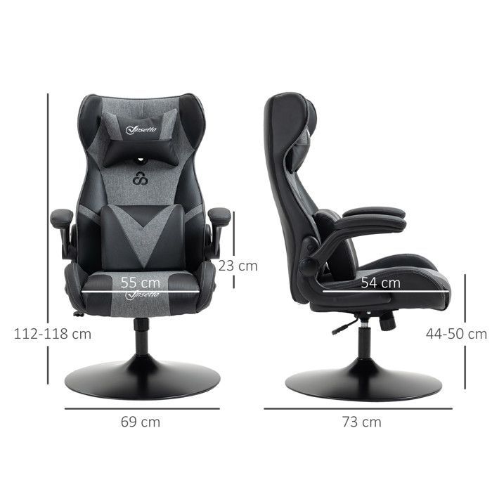 Vinsetto - Chaise de gaming - revêtement synthétique - 69x73x118cm - Noir