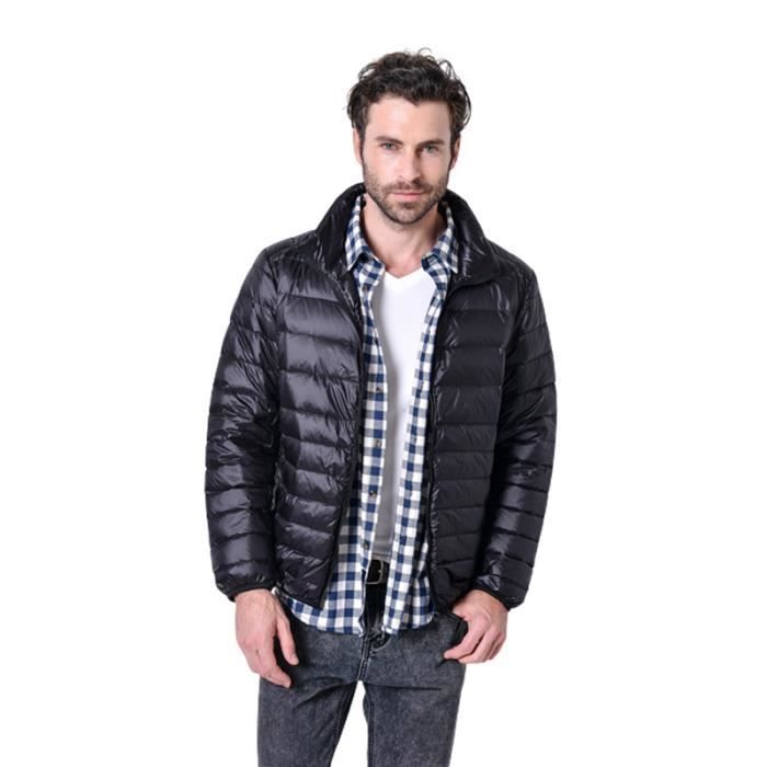 Chaqueta acolchada para hombre, chaqueta acolchada de manga larga con cuello alto y cremallera, chaqueta de plumas cálida para entretiempo (otoño e invierno) - Negra