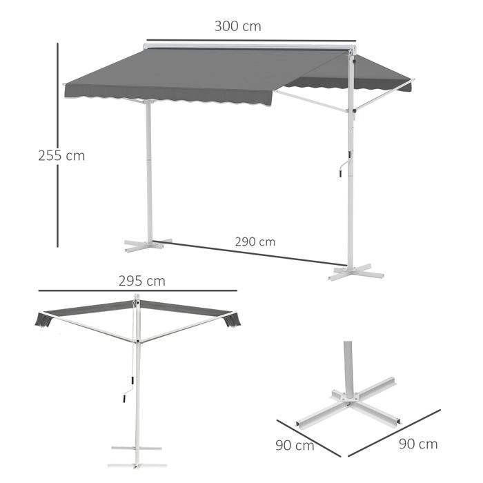 Toldo Outsunny - Acero - 300x295x255cm - Gris