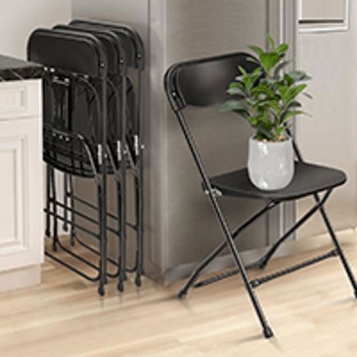 Lot de 8 chaises pliantes en plastique noir, usage intérieur et extérieur, usage commercial ou domestique, pliable et empilable