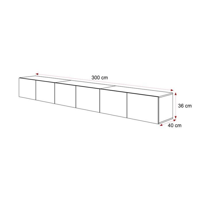 Meuble TV mural ANGEL IDOHOME 300x40x36 cm 6 portes cachemire LED