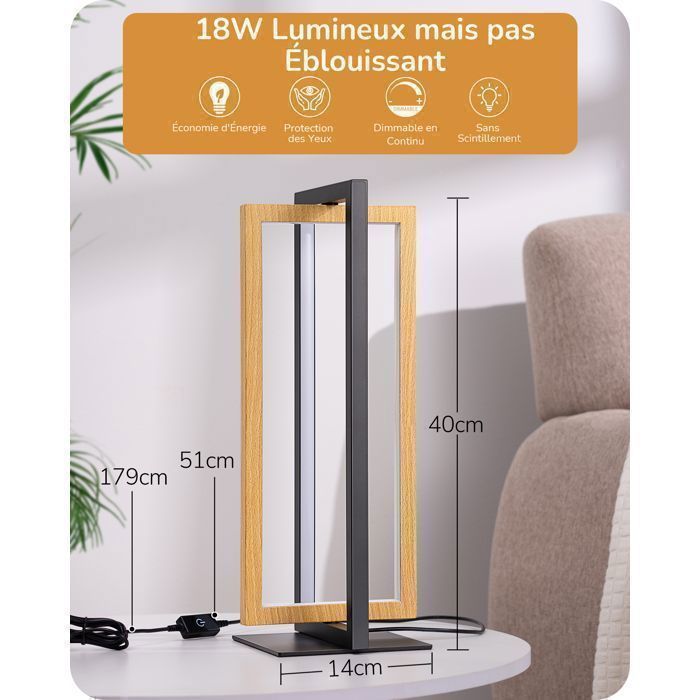 Lámpara de mesa LED metálica EDISHINE con 3 temperaturas de color, lámpara de mesita de noche regulable de forma continua, 750 lúmenes.