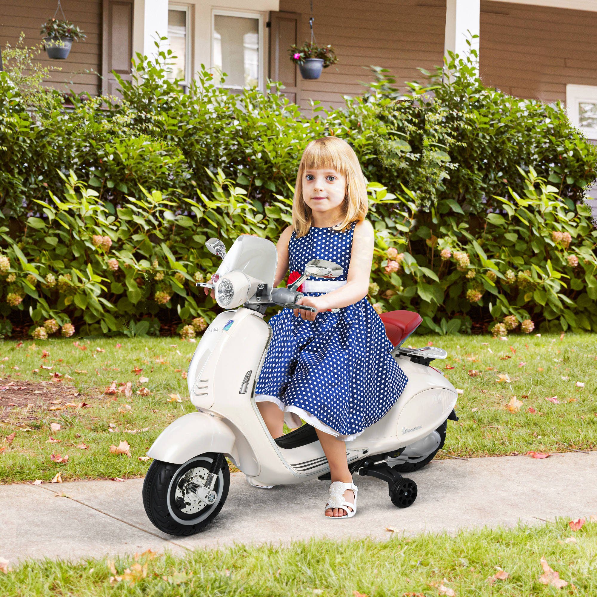 HOMCOM elektrisches Kindermotorrad mit MP3-Musik und Beleuchtung, 3–6 Jahre, PP, weiß, Tragkraft 30 kg, (1 Stück), 108 x 49 x 75 cm (L x B x H)