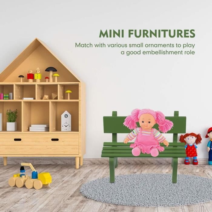Banc Miniature - Maison de Poupée - Vert - Bois - Décoration Intérieure - Accessoire Jardin