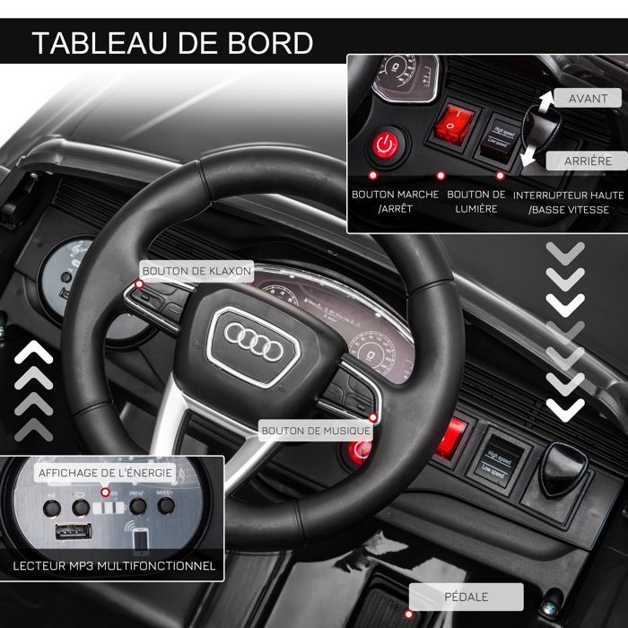 Children's Electric Ride-On Car - HOMCOM - Officially Licensed Audi RS Q8 - with Remote Control, Bluetooth, for Children Ages 3-5 - Black