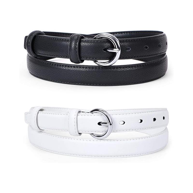 Lot de 2 ceintures en cuir pour femme, fines et élégantes, avec boucle ardillon, idéales pour jeans et pantalons.