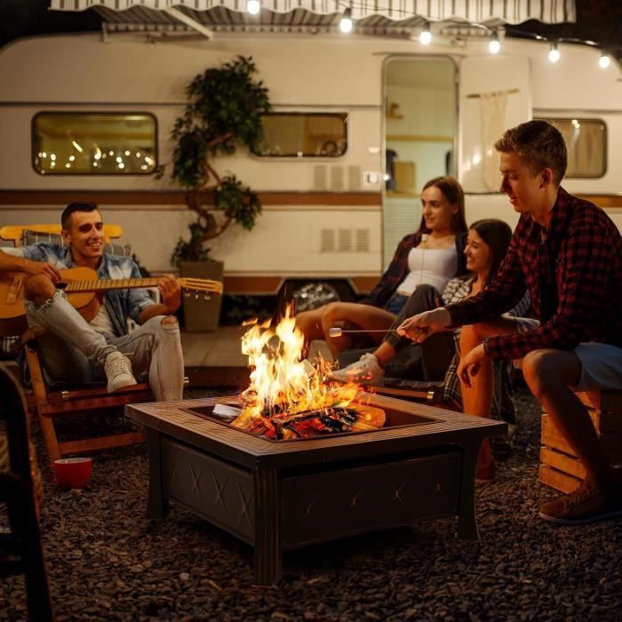 ZYQ Brasero Exterieur Foyer Barbecue Brasero 3 en 1 Carré pour Le Jardin, Le Barbecue, Le Camping 81 x 81 x 51 cm