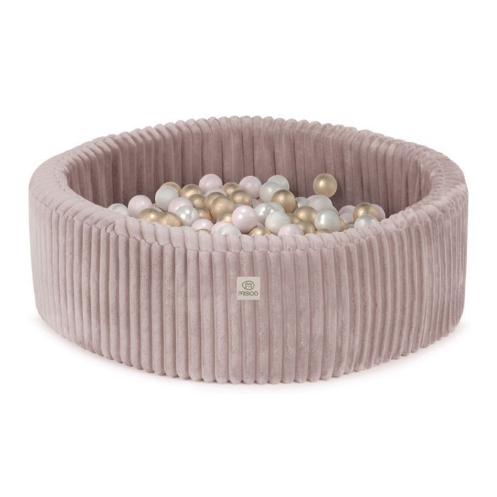 Piscina de bolas redonda MISIOO para bebés y niños, pana gruesa, rosa, 90x30 cm, 200 bolas: rosa/dorado/blanco perla