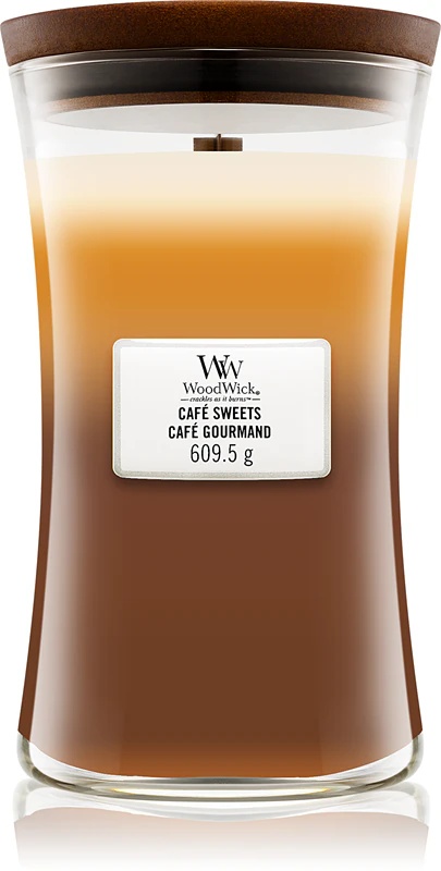 Woodwick Trilogy Café Sweets aromātiskā svece ar koka degli