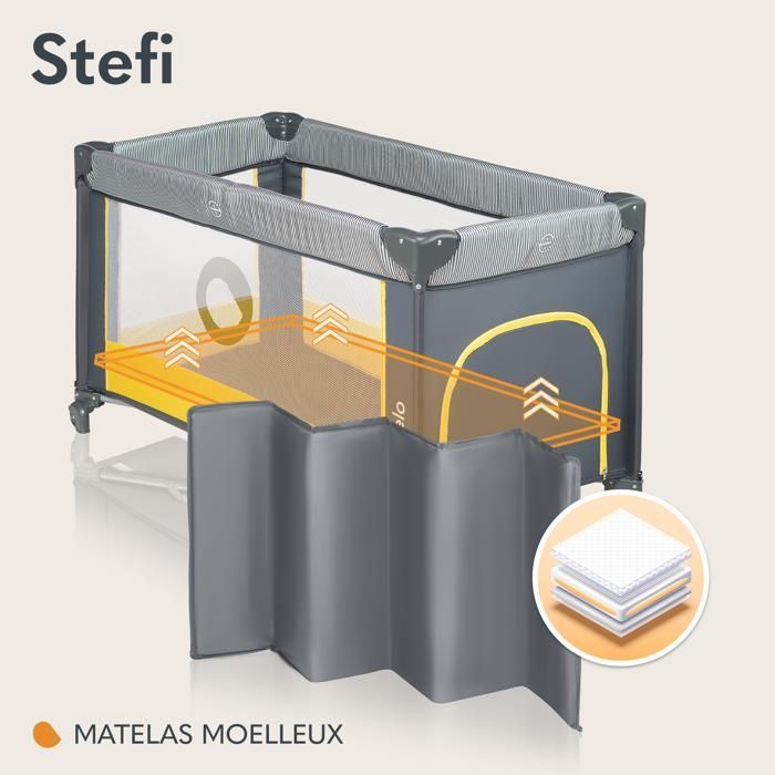Cuna de viaje compacta 2 en 1 LIONELO de Stefi - Parque infantil - 0-36 meses - Bolsa de transporte - Plegado rápido - 2 ruedas - Amarillo