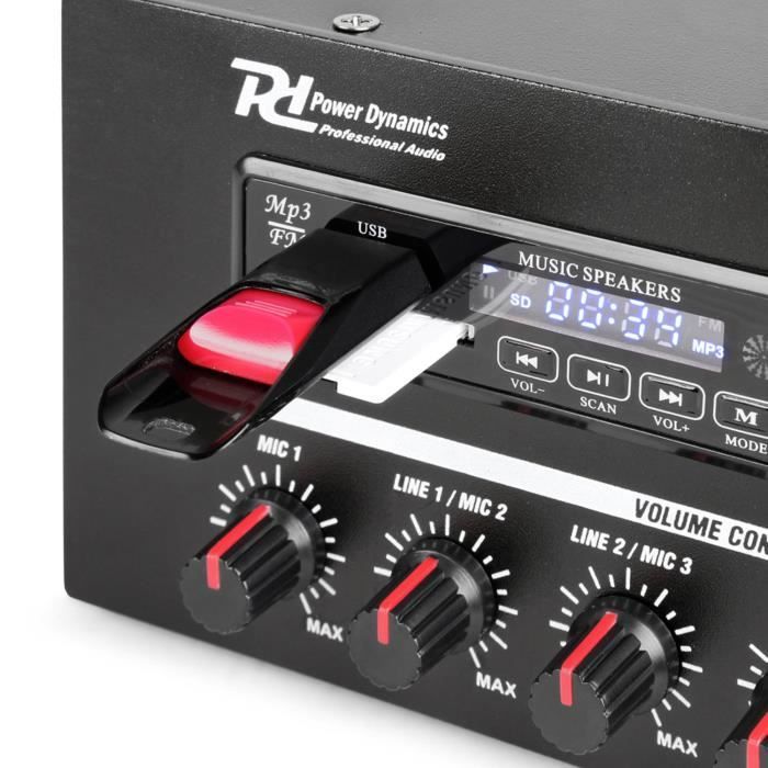 Amplificatore Bluetooth Power Dynamics PBA120, 120 Watt, FM/USB/SD/MP3, con telecomando.
