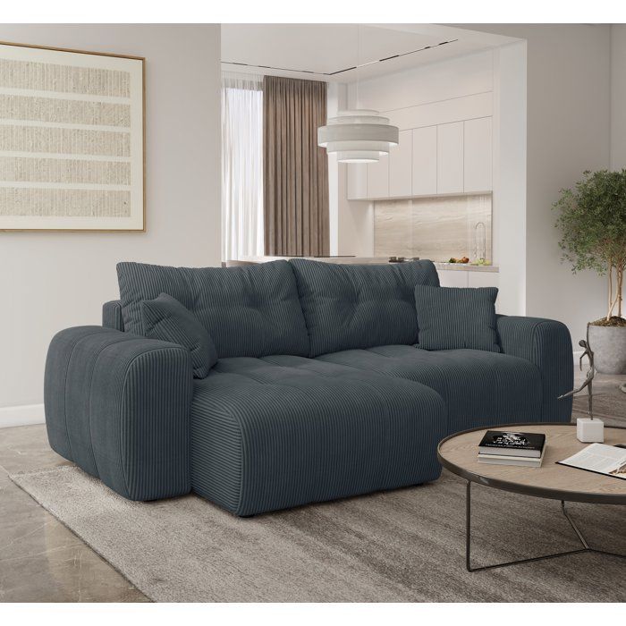 Convertible corner sofa - 4-seater - BRANDON - Anthracite Grey Fabric - 242 x 144 x 86 cm