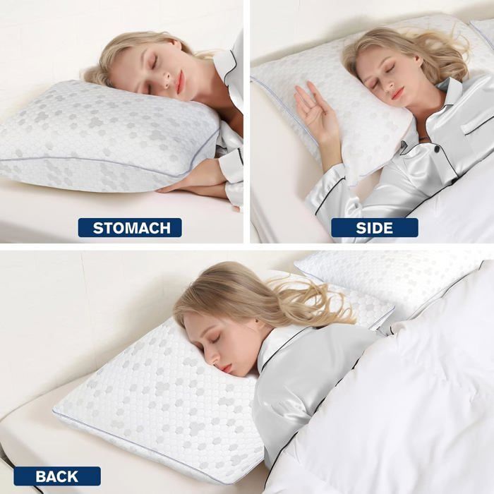 Almohada de espuma viscoelástica de 50x70 cm, juego de 2 almohadas cervicales ergonómicas de espuma viscoelástica para el dolor de cuello.