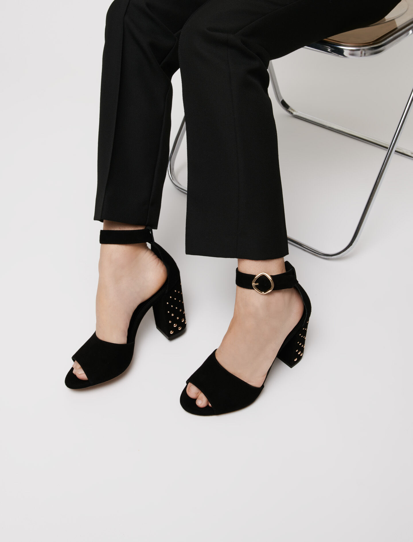 Zwarte fluwelen sandalen met hak - Zwart