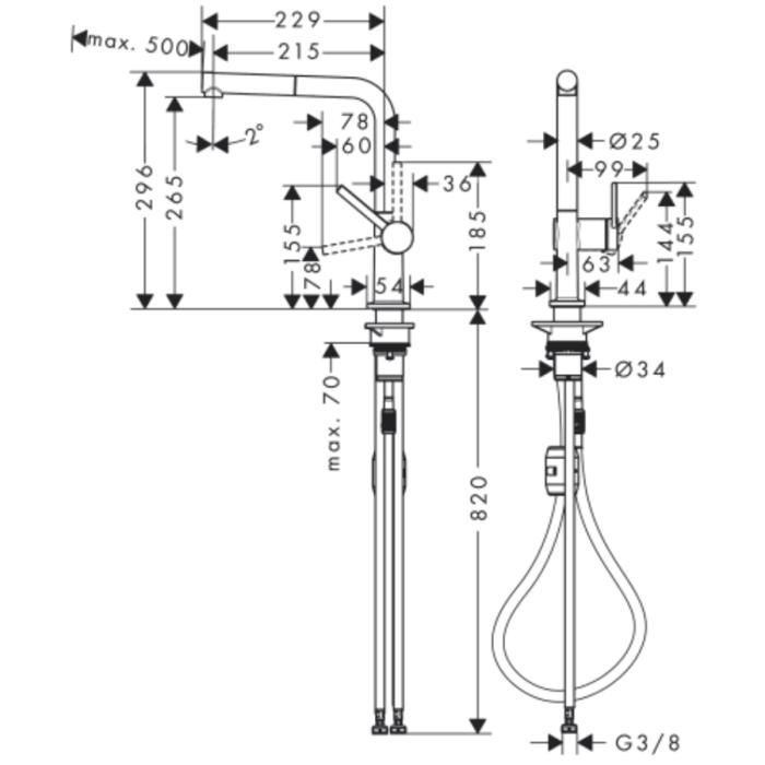Mitigeur de cuisine HANSGROHE Talis M54 avec douchette extractible 1 jet chromé