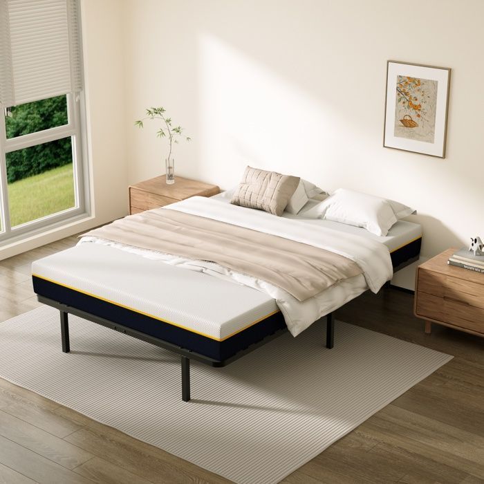 Base de cama y colchón de espuma viscoelástica, 160x200x17 cm, requiere montaje.