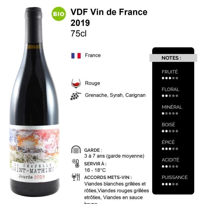 Cuvée Jourde Rouge 2019 - Bio - Lot de 6x75cl - La Chapelle Saint Mathieu - Vin Rouge du Languedoc - Roussillon - Appellation VDF