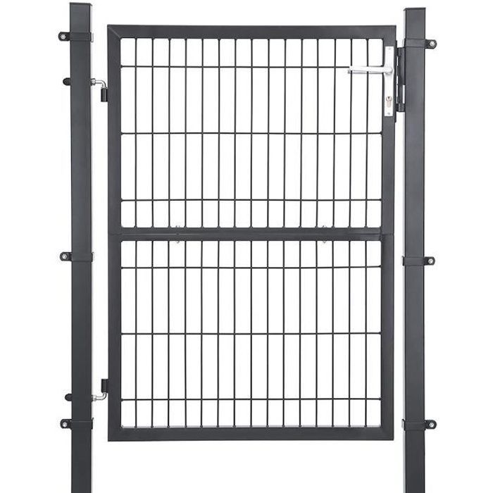 SONGMICS Portillon en fer galvanisé - Portail de clôture - robuste et durable -106x171cm- serrure poignée et clé Gris GGD175GY