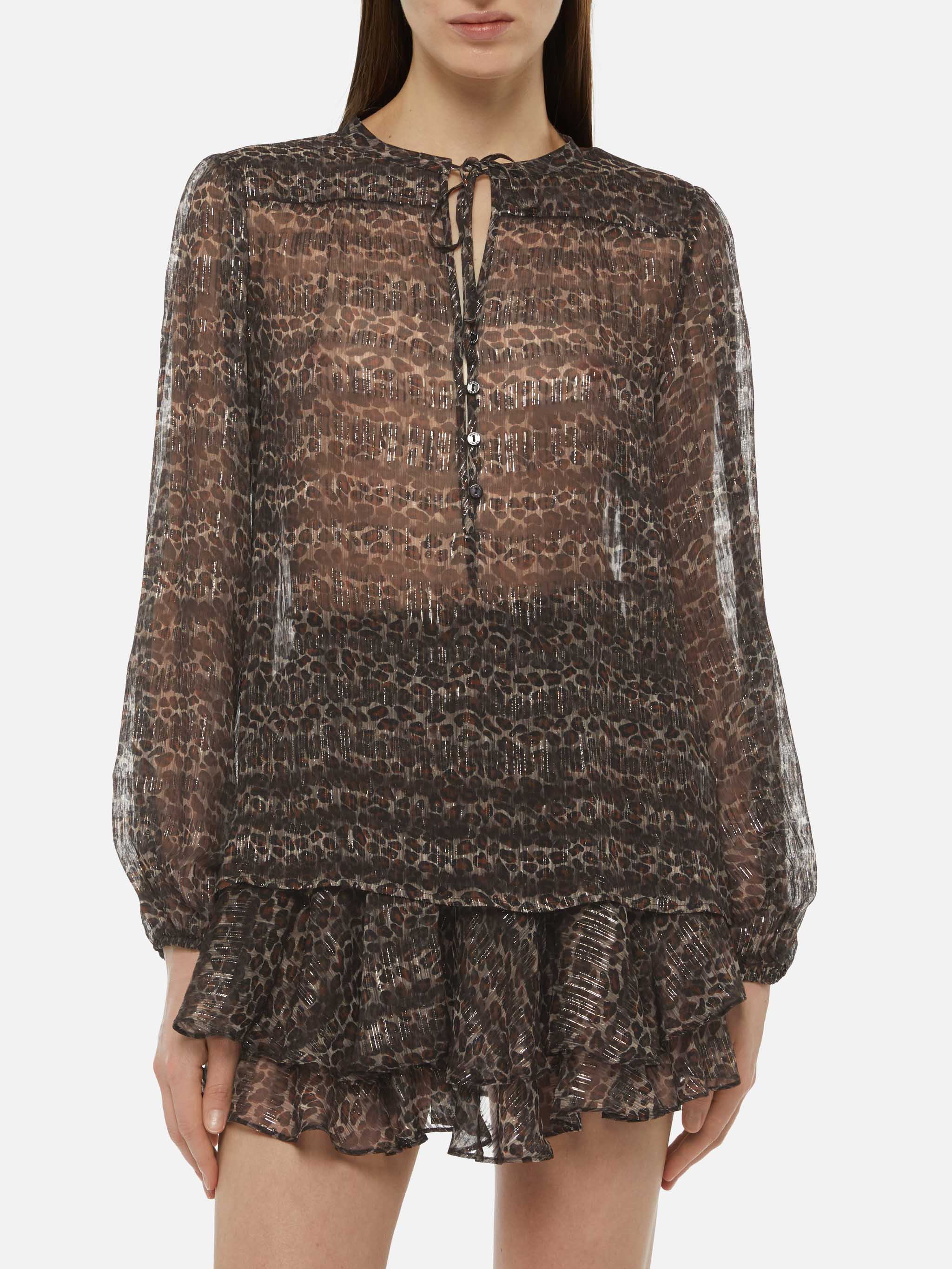 Harper blouse van zijden lurex voile met dierenprint