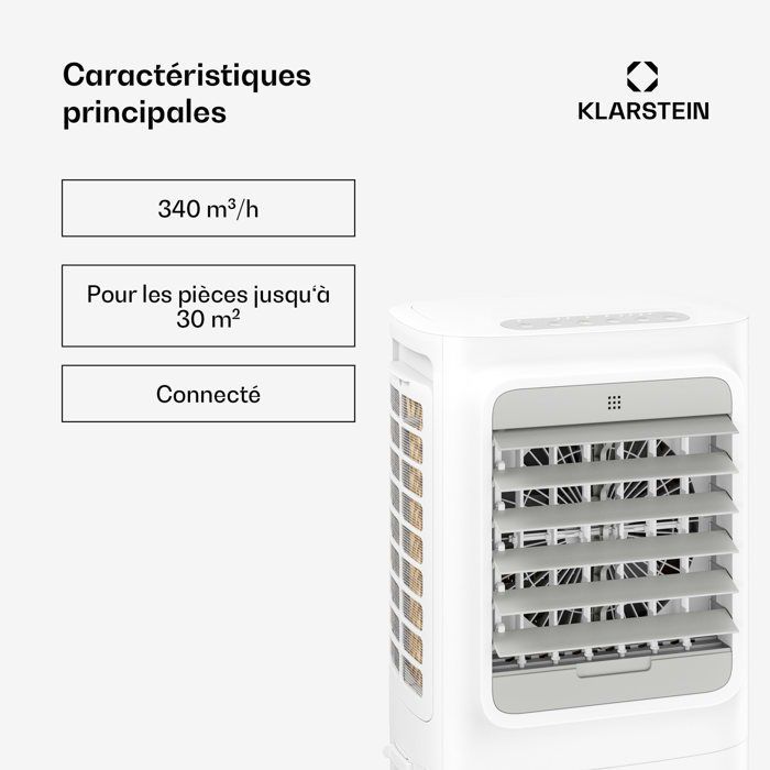 Ventilador inteligente Klarstein Breezcube - 340 m³/h - 10 L - 30 m² - 3 modos - 50 W - Blanco