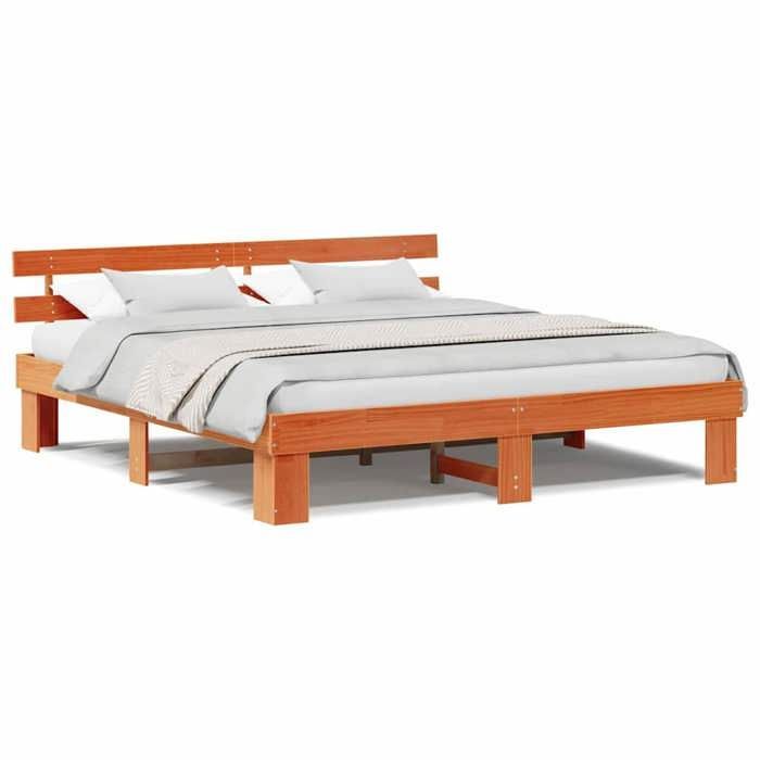 Cama doble CHIC para adultos - Estructura de cama de 200 x 200 cm, color marrón, madera maciza de pino #Sara61827