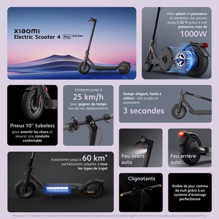 Patinete Elétrico - XIAOMI - Patinete Elétrico 4 Pro 2ª Geração - Pneus sem câmara de 10