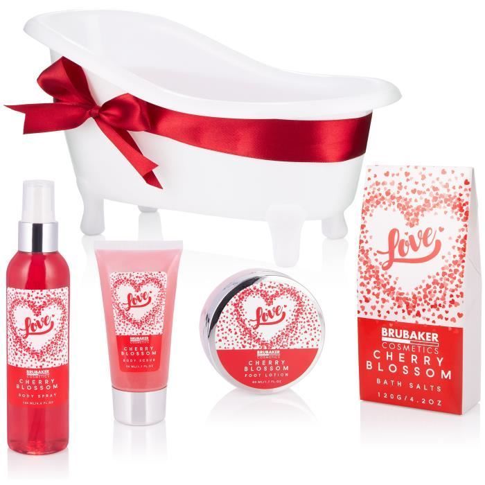BRUBAKER Cosmetica Bad- & Doucheset - 7-delig - in een decoratief bad - Cadeau-idee - Liefde - Kersenbloesem