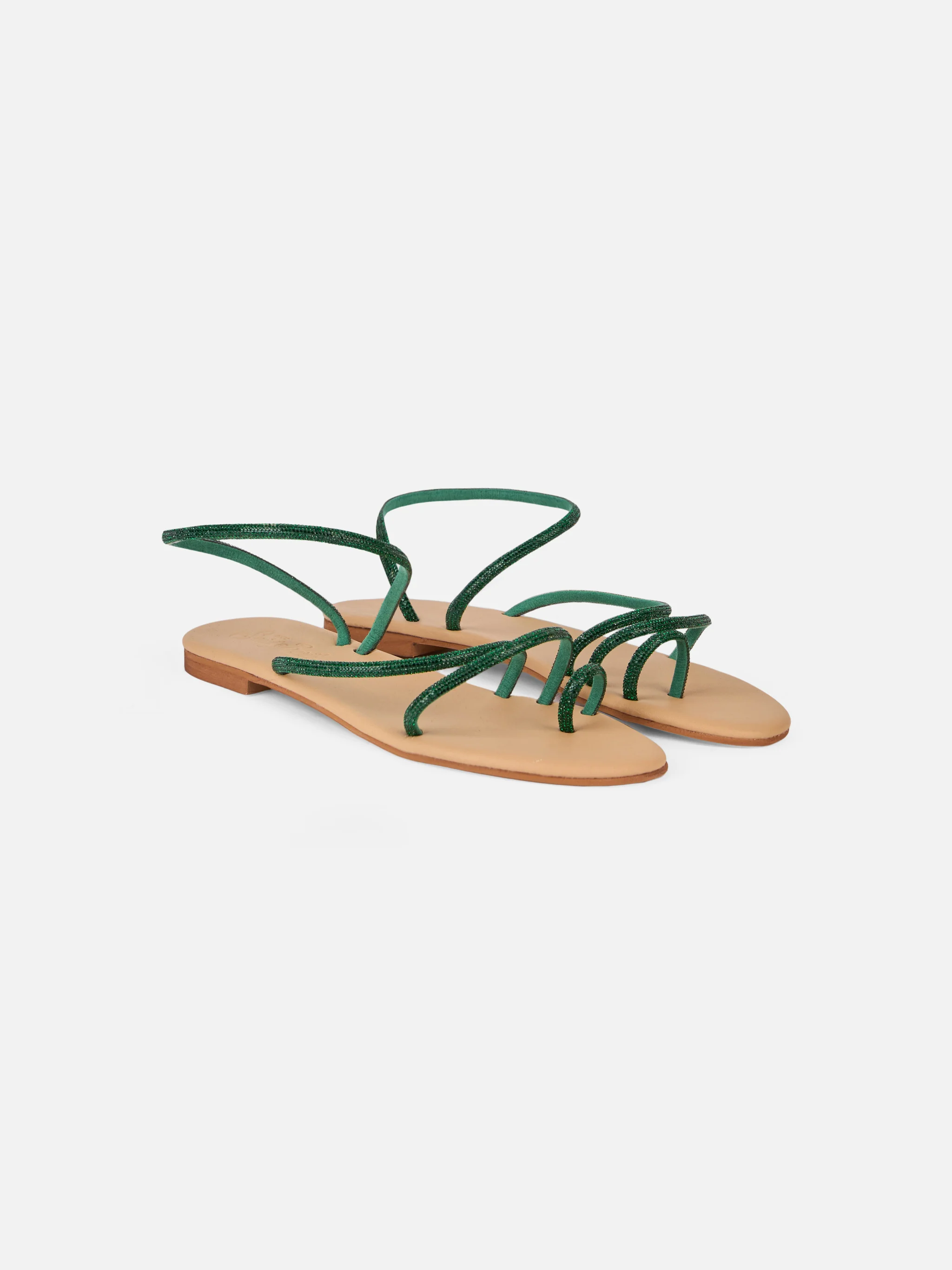 Groene platte sandalen met strasssteentjes