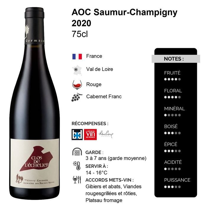 Domaine des Roches Neuves Saumur-Champigny Clos de L'Echelier 2020 - Vino rosso della Valle della Loira (3x75cl) Biodinamico