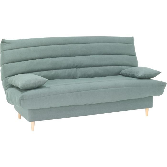 Divano letto a 3 posti - verde mandorla - Superficie letto 125x190 cm - Con cuscini
