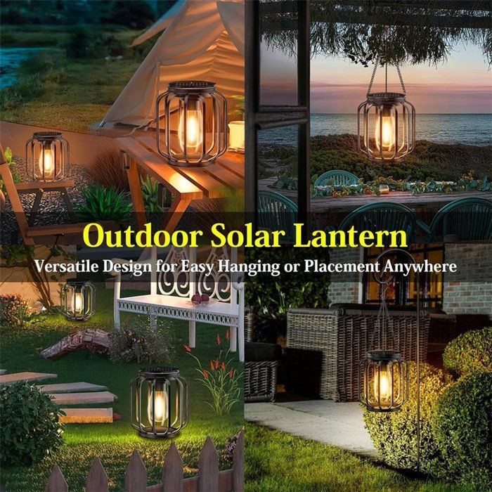 Outdoor metal solar lamp, hanging solar lantern, waterproof decorative outdoor lighting for patio, garden, driveway