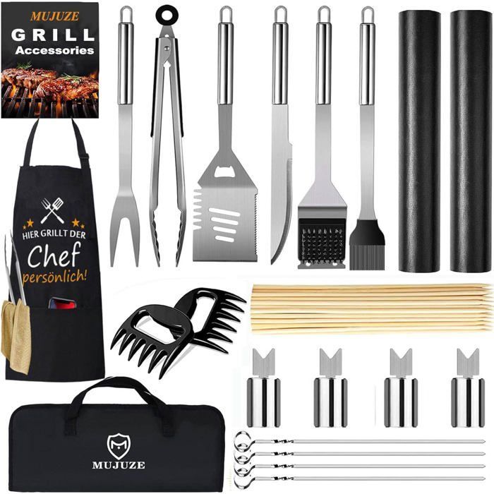 Kit Accessoires Barbecue,21PC Ustensiles Barbecue INOX,Cadeau pour Homme Papa,Professionnels Kit BBQ Ustensile,Outils Barbecue