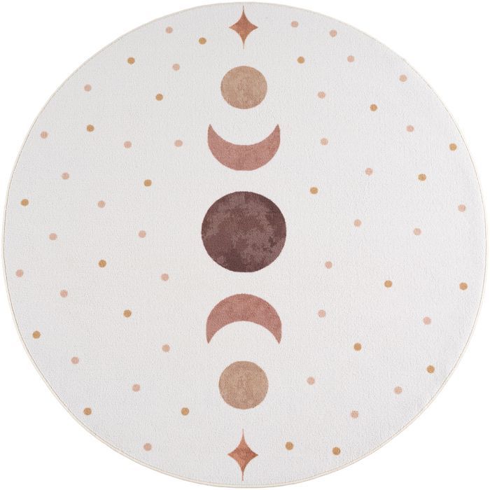 Carpetsale24 Tapis Enfant 200 cm Rond Phases de la Lune Creme Design Boho Grand Tapis Chambre Enfant ideal grandes surfaces de jeu