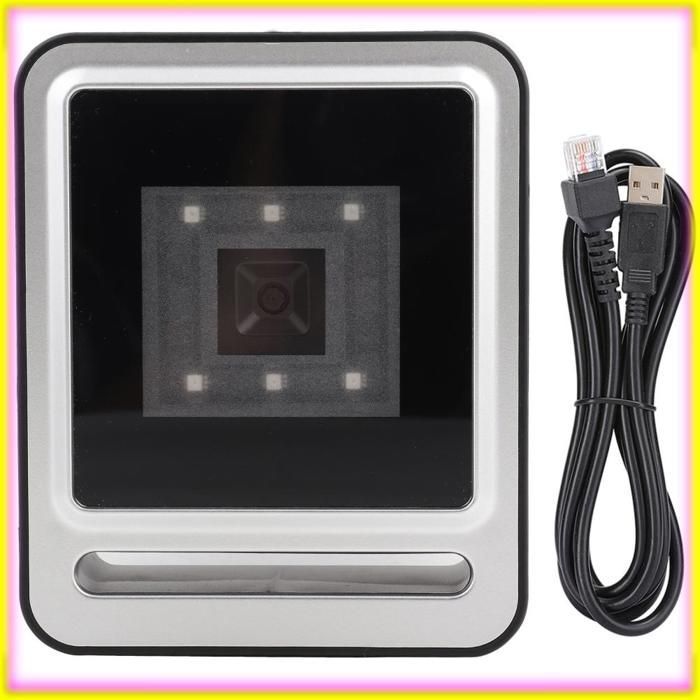 keenso Silver Fixed Barcode Scanner 1D QR 2D Hands-Free Desktop Bar Computer Printer Silver