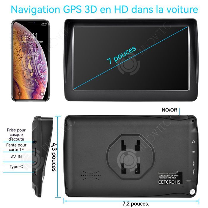 INN Autoradio con schermo touchscreen da 7 pollici, navigatore video portatile per auto, regolabile in diverse angolazioni, ideale anche per motociclette.