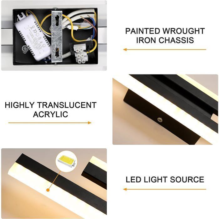 Aplique de pared LED moderno DELIPOP de 16 W con temperatura de color ajustable (3000 K/4000 K/6500 K) para dormitorio, pasillo y entrada – Negro