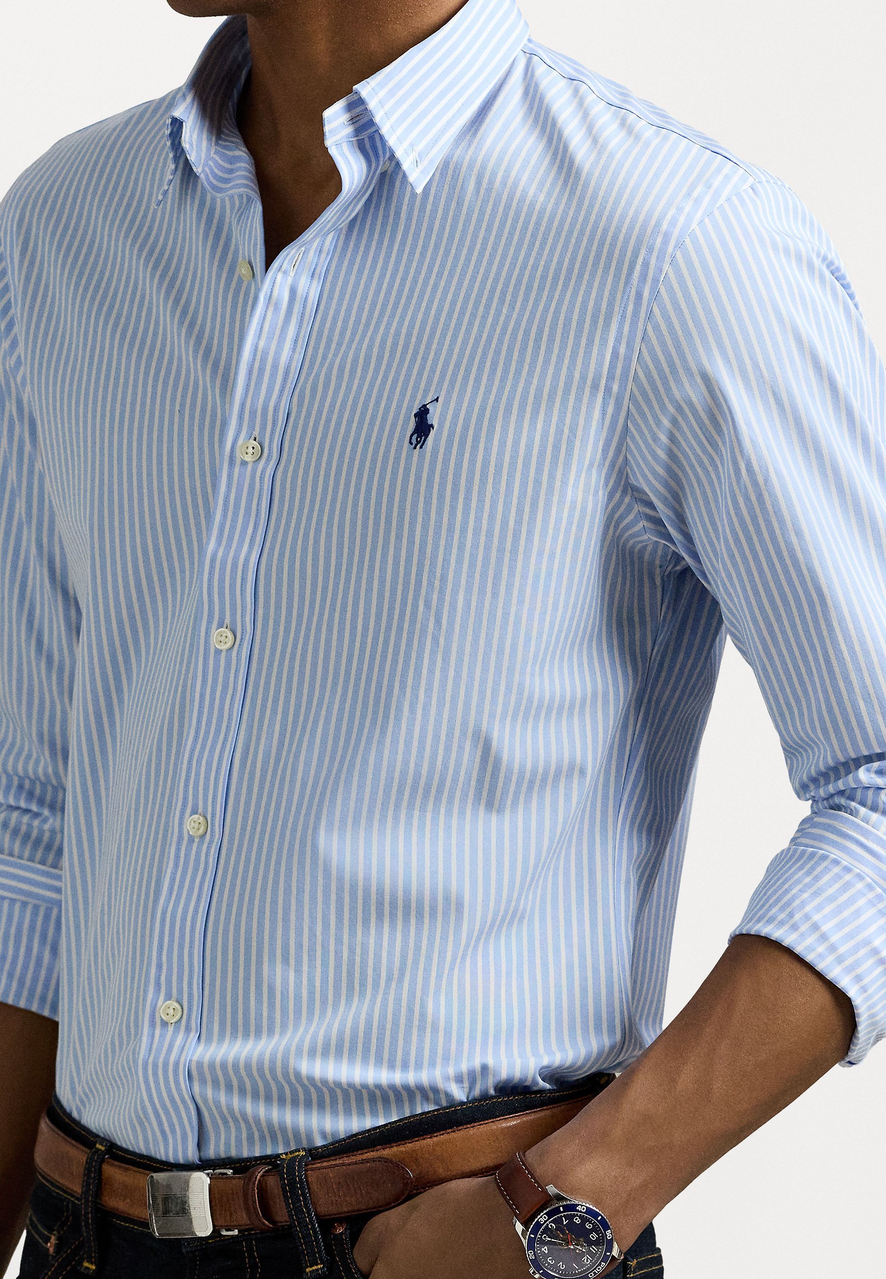 Polo Ralph Lauren Slim Fit Gestreept Stretch Poplin Shirt - Shirt - Austin blauw/wit
