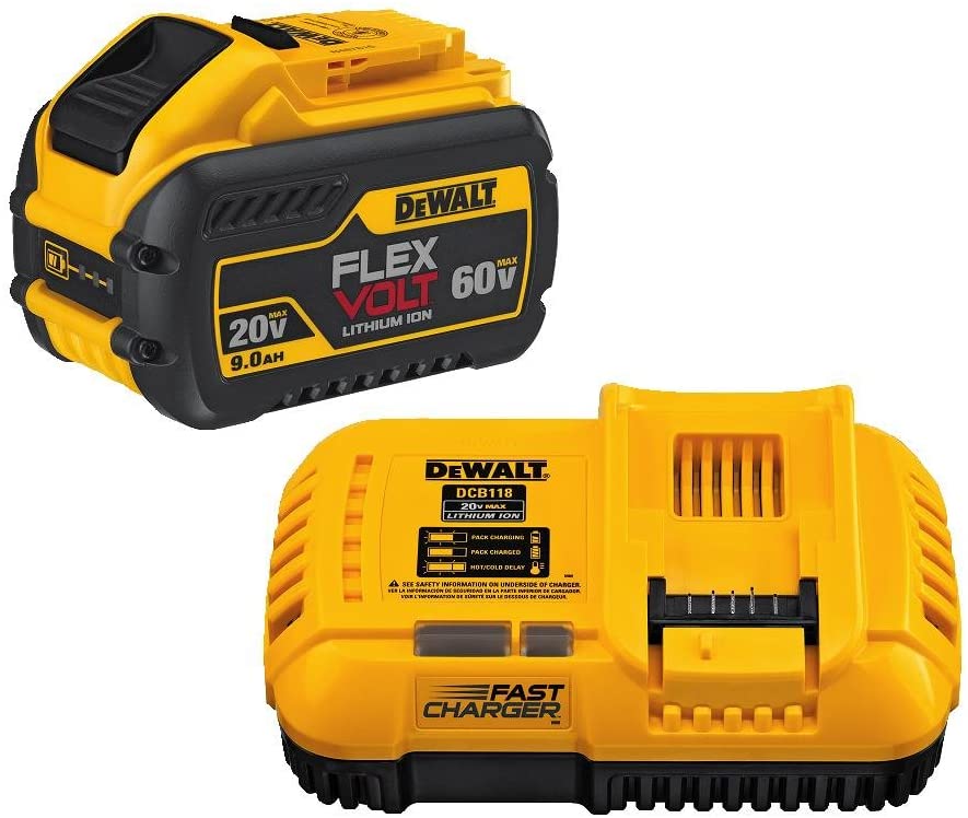 Bateria de lítio DEWALT 60V MAX FLEXVOLT com carregador, 9 Ah (DCB118X1)