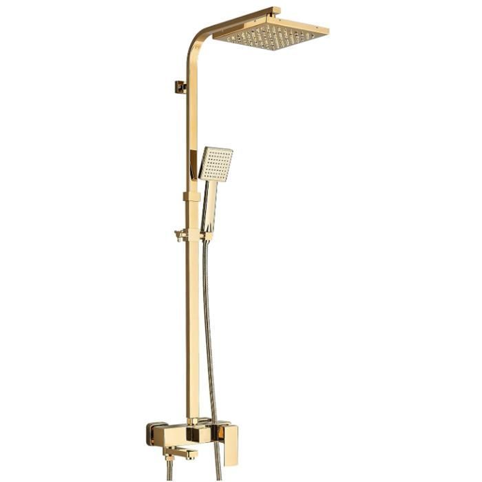Colonne de Douche Ensemble de Douche, Set de Douche en Laiton,Douche de Pluie 20x20cm et Barre de Hauteur Ajustable, Doré