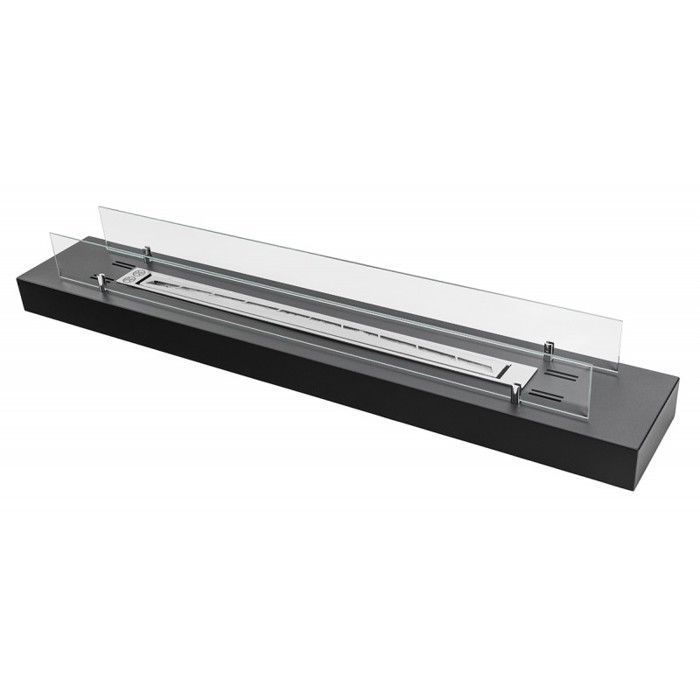 Tischkamin mit Bioethanol, 120 cm. Schwarzer Ethanolkamin mit Glas.
