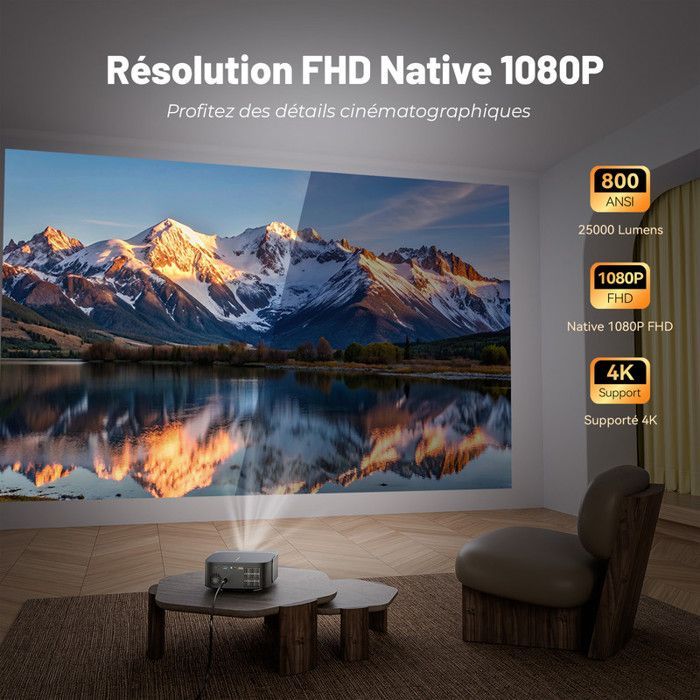 Vidéoprojecteur 4K【Officiel Netflix&Focus Électronique】25000 Lumens 1080P WiFi Bluetooth Projecteur avec YouTube/Prime Video
