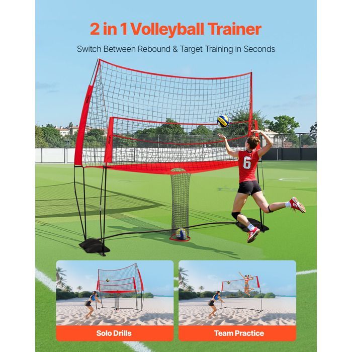Rede de Voleibol VEVOR 2 em 1 - Rede de Treinamento de Voleibol Portátil e Ajustável em Altura com Devolução de Bola