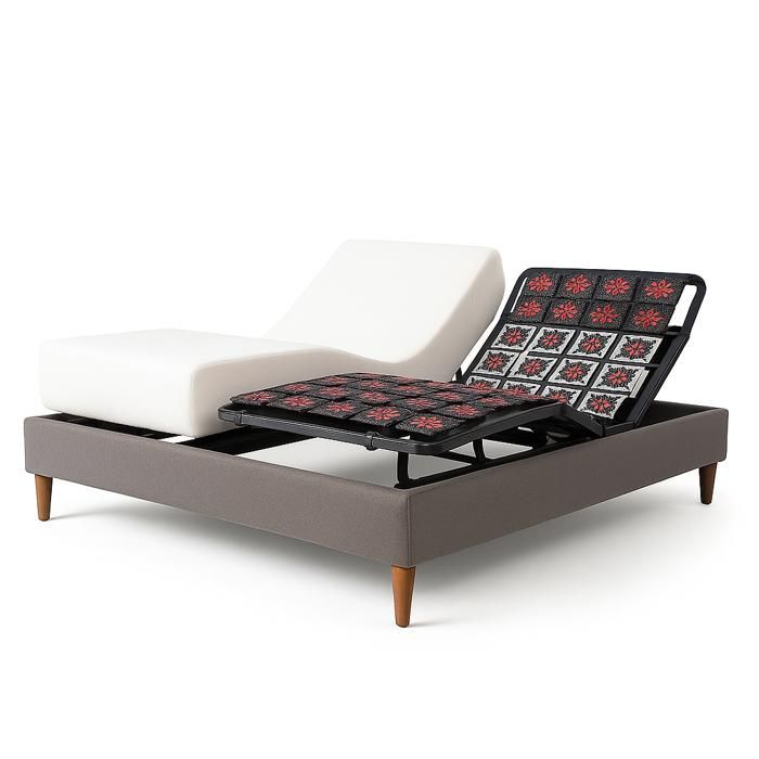 Pacchetto letto elettrico con materasso 180x200 cm - Grigio - Base relax + Struttura letto in similpelle + Materasso
