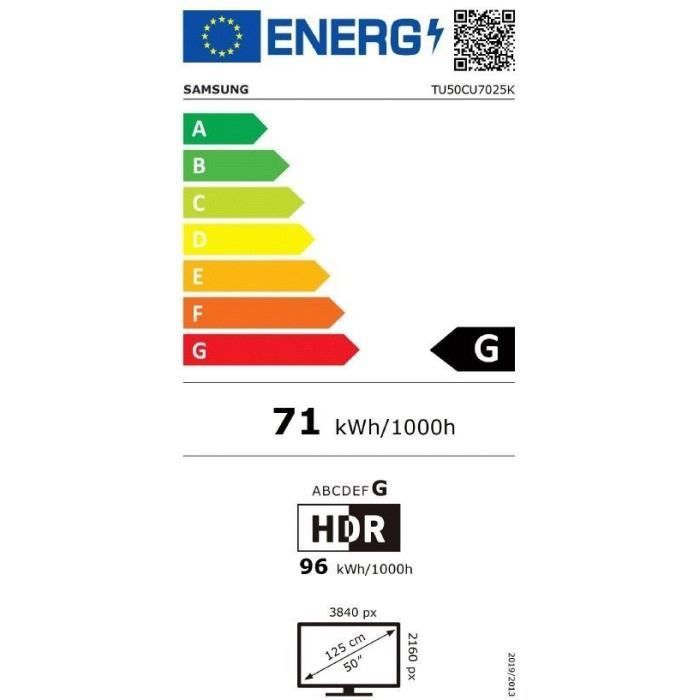 Samsung 50CU7025 - Televisor LED de 50'' (125 cm) - 4K 3840x2160 - Crystal UHD - Smart TV - Gaming HUB - 3xHDMI - WiFi