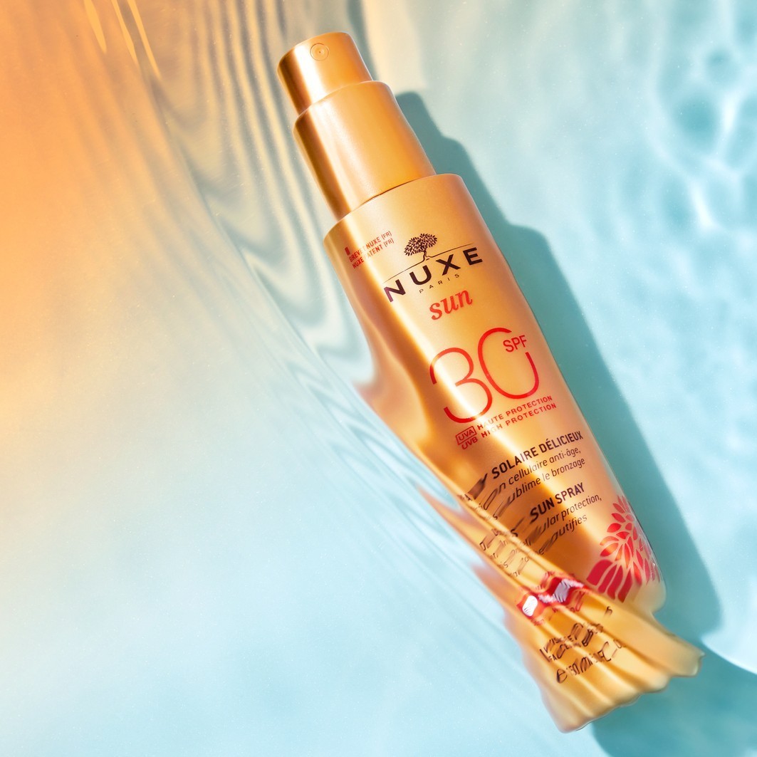 NUXE Sun Delicious apsauginis purškiklis nuo saulės su aukštu apsaugos nuo saulės faktoriumi 30 veidui ir kūnui – 150 ml