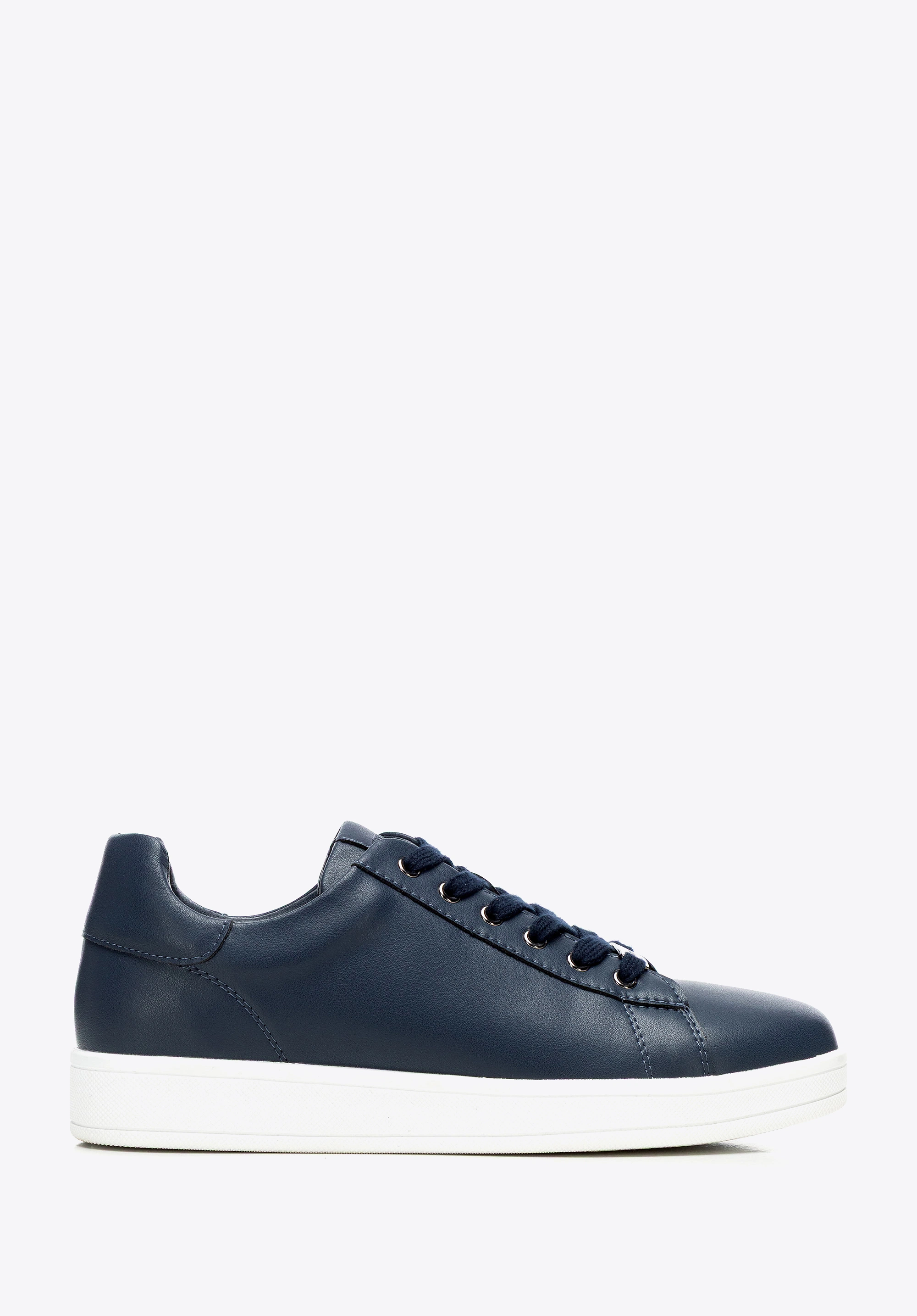 Damskie sneakersy skórzane na platformie granatowe