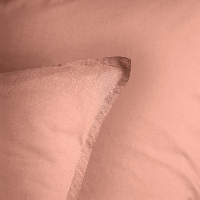 Jogo de roupa de cama de casal lisa com fronhas com babados, 100% algodão - FOSCO & ROSE - ALGODÃO LAVADO - Rosa Nude - 260x240+2x65x65 cm