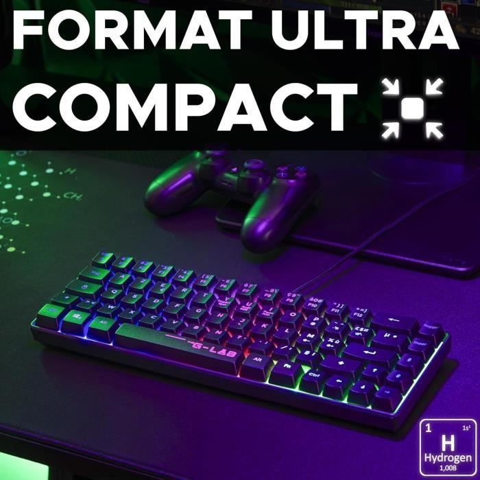 Teclado Gamer - The G-Lab - KEYZ HYDROGEN - Tamanho Compacto 60% - Retroiluminado - Com Fio - Preto