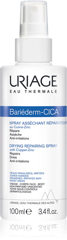 Uriage Bariéderm Cica Spray Secador Reparador spray reparador contendo cobre e zinco