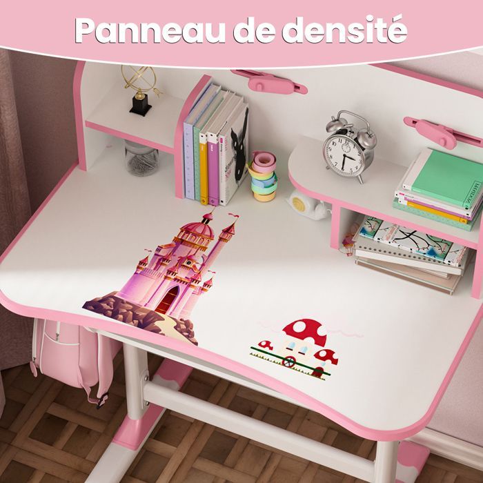 Desk and chair set - Children's desk with chair - Multifunctional - Height adjustable - Cartoon pattern - Pink